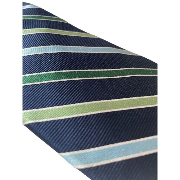 CHAPS Ralph Lauren Silk Repp Tie Navy Blue Green Stripe Classic Career 3 3/8" - Picture 5 of 7